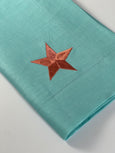 Turquoise and Orange Linen Napkin with Embroidered Star