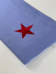 Blue and Red Linen Napkin with Embroidered Star