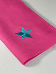 Pink and Turquoise Linen Napkin with Embroidered Star