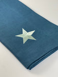Teal and Pale Blue Linen Napkin with Embroidered Star