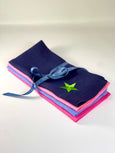 Navy and Green Linen Napkin with Embroidered Star
