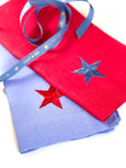 Blue and Red Linen Napkin with Embroidered Star
