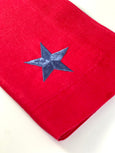 Red and Blue Linen Napkin with Embroidered Star