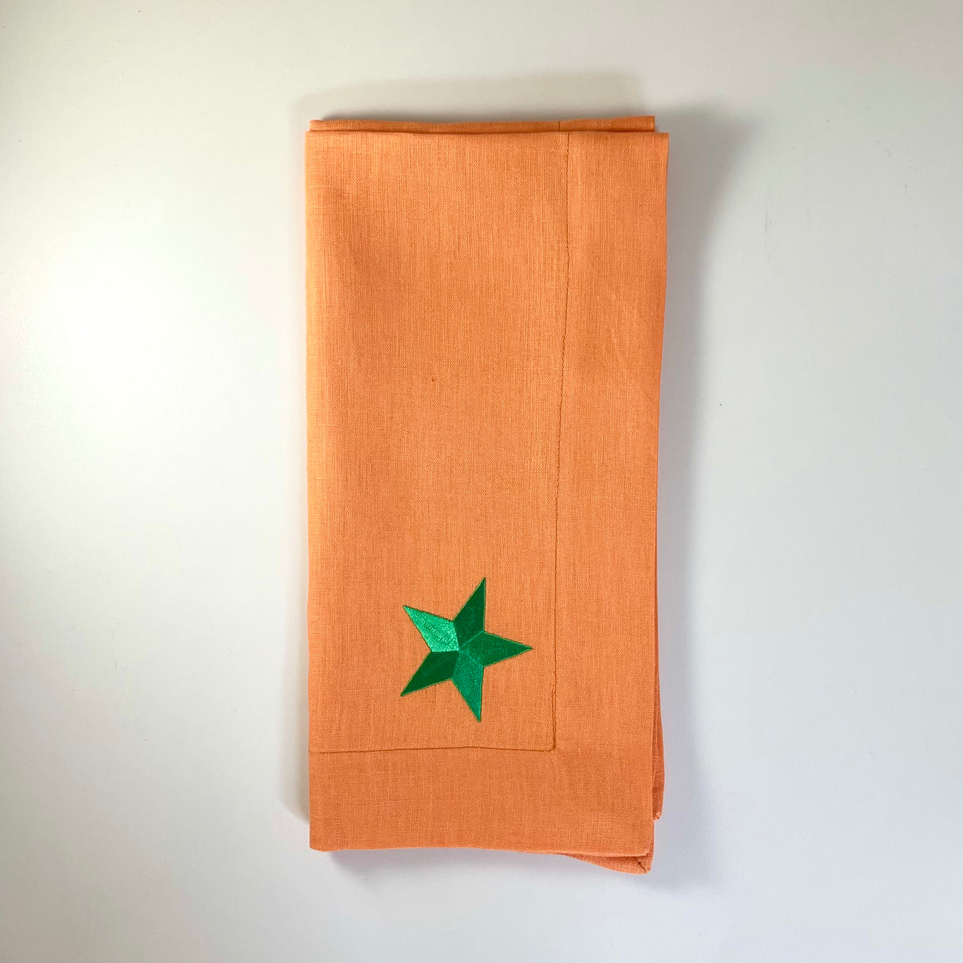 Orange and Green Linen Napkin with Embroidered Star
