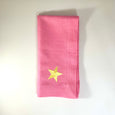 Pink and Yellow Linen Napkin with Embroidered Star