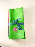 Green and Pink Linen Napkin with Embroidered Star