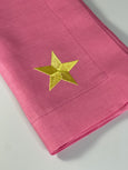 Pink and Yellow Linen Napkin with Embroidered Star